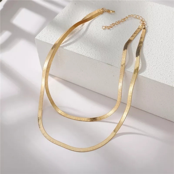 17KM Gold Color Double-Layered Snake Chain Link Choker Necklace - Picture 2 of 5
